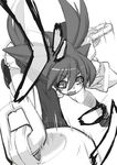  animal_ears cat_ears foreshortening greyscale long_hair monochrome original school_uniform solo unaji 