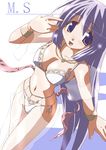  artist_request bikini blush breasts cleavage copyright_request harem_outfit harem_pants long_hair medium_breasts midriff pants purple_eyes purple_hair see-through smile swimsuit 