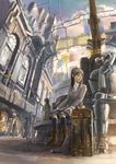  city copyright_request k_kanehira robot scenery science_fiction sitting solo_focus suitcase 