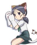  animal_ears artist_request black_hair blush cat_ears gloves kuga_kokage lying necktie on_side paw_gloves paws ponytail school_uniform sketchbook_full_colors solo 