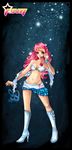  bikini_top boots jem_(jem_and_the_holograms) jem_and_the_holograms jennifer_duong long_hair miniskirt pink_hair skirt solo 