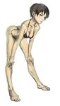  arata_yokoyama arched_back barefoot bent_over bikini breasts cleavage copyright_request feet hands highres legs long_legs medium_breasts short_hair solo swimsuit thong_bikini traditional_media 