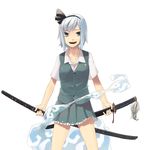  black_hairband hairband hitodama itsutsu konpaku_youmu konpaku_youmu_(ghost) sheath sheathed short_hair solo sword thighs touhou weapon 