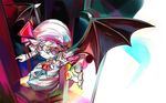  blue_hair flying hat mizuta_kenji remilia_scarlet ribbon short_hair solo touhou wings 