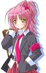  blush cross_hair_ornament hair_ornament hinamori_amu necktie pink_hair plaid plaid_skirt school_uniform shiumai shugo_chara! skirt solo 