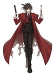  alucard_(hellsing) black_hair coat formal gloves gun handgun hatake_michi hellsing male_focus necktie overcoat pistol solo suit torn_clothes vampire weapon 