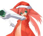  animal_ears cat_ears christmas elbow_gloves foreshortening gloves green_eyes open_clothes original pink_hair santa_costume sketch solo unaji white_gloves 