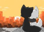  ambiguous_gender anthro black_fur black_tail canine changed_(video_game) chano city cub digital_media_(artwork) duo fur goo_creature hair lin_(changed) mammal monster simple_background sunset textured_background white_fur white_tail wolf young 