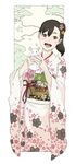  arata_yokoyama flower furisode hair_ornament japanese_clothes kimono mouse new_year original ponytail solo 