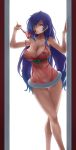  1girl absurdres bare_arms bare_legs breasts crossed_legs dress earrings eyes_visible_through_hair feet_out_of_frame fur-trimmed_dress hair_over_one_eye highres iris_heart jewelry jiffic kami_jigen_game_neptune_v large_breasts legs legs_crossed long_hair looking_at_viewer neptune_(series) nipples panties panties_removed parted_lips power_symbol pubic_hair pubic_hair_peek purple_hair purple_pubic_hair red_dress red_eyes red_panties see-through short_dress solo standing strap_slip symbol-shaped_pupils underwear very_long_hair watson_cross 