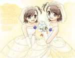  bride dress fujieda_miyabi futami_ami futami_mami idolmaster idolmaster_(classic) idolmaster_live_for_you! multiple_girls siblings sisters twins wedding_dress 