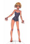  barefoot flat_chest hands oira_(kagaribi) one-piece_swimsuit original sketch solo swimsuit tan 