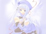  blue_eyes blue_hair braid copyright_request hat itou_noiji ribbon solo wings 