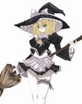  alternate_costume blonde_hair broom frills frown hat kirisame_marisa leg_garter legs lingerie midriff navel pantyhose solo standing takaharu thighs touhou tsurime underwear white_legwear witch witch_hat yellow_eyes 