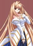  archetype_earth arcueid_brunestud bare_shoulders blonde_hair coupytwo dress long_hair red_eyes solo strapless strapless_dress tsukihime 