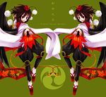  alternate_costume black_hair black_wings fan geta hat hauchiwa manose red_eyes shameimaru_aya tengu tengu-geta tokin_hat touhou wings 