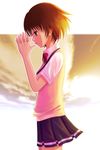  40010prototype brown_hair kaminagi_ryouko profile school_uniform short_hair solo zegapain 