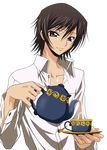  absurdres code_geass cup highres lelouch_lamperouge male_focus solo tea transparent_background vector_trace 