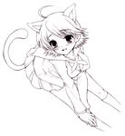  animal_ears bent_over blush breasts cat_ears cleavage copyright_request koari large_breasts monochrome school_uniform short_hair skirt solo tail 
