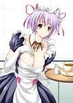  breasts choker cleavage elbow_gloves gloves green_eyes large_breasts maid purple_hair ribbon shiruko short_hair solo tokimeki_memorial tokimeki_memorial_2 yae_kaori 