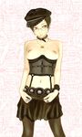  barbell_piercing breasts cabbie_hat collar corset earrings glasses green_hair hat jewelry large_breasts navel_piercing original pantyhose piercing punk ring short_hair skirt solo terumin wristband 