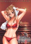  akeome bikini breasts brown_hair happy_new_year highres highschool_of_the_dead large_breasts miyamoto_rei muscle new_year satou_shouji solo swimsuit towel wet zombie 