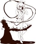  greyscale hairband hitodama ket-c konpaku_youmu konpaku_youmu_(ghost) monochrome short_hair skirt solo standing standing_on_one_leg touhou 