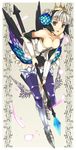  armor armored_dress crown downblouse dress gwendolyn mizuki_makoto multicolored multicolored_wings odin_sphere polearm purple_eyes solo spear strapless strapless_dress weapon white_hair wings 