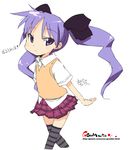  hiiragi_kagami long_hair lucky_star oekaki onija_tarou purple_eyes purple_hair skirt solo striped striped_legwear thighhighs twintails 
