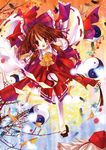  anna_(small_night) battle bleeding blood brown_eyes brown_hair cuts detached_sleeves gohei hakurei_reimu injury ribbon solo touhou yin_yang 