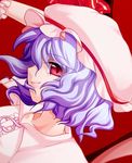  blue_hair hat hat_ribbon lowres maroppe red_eyes remilia_scarlet ribbon short_hair slit_pupils solo touhou upper_body wings 