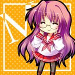  chibi glasses lowres lucky_star pantyhose pink_neckwear ryouou_school_uniform sakura_hanpen school_uniform serafuku solo takara_miyuki 