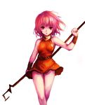  final_fantasy final_fantasy_v kara_(color) legs lenna_charlotte_tycoon orange_shirt orange_skirt pink_eyes pink_hair shirt short_hair skirt solo weapon 