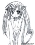  animal_ears cat_ears face greyscale lowres monochrome ryuuryuu solo suzumiya_haruhi_no_yuuutsu tachibana_kyouko 