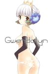  breasts brown_eyes character_name elbow_gloves gloves gwendolyn mika_mikan nipples odin_sphere panties short_hair silver_hair small_breasts solo topless underwear 