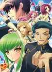  4girls ashford_academy_uniform bangs black_hair blonde_hair blue_eyes c.c. charles_zi_britannia code_geass euphemia_li_britannia food frapowa green_hair holding_pizza jeremiah_gottwald kallen_stadtfeld lelouch_lamperouge long_hair milly_ashford multiple_boys multiple_girls pink_hair pizza purple_eyes red_hair short_hair yukizuki_chikuba 