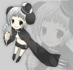  black_eyes blush claw_(weapon) foreshortening from_above full_body holding long_hair long_sleeves looking_at_viewer original panda shima_yukiwa short_shorts shorts silver_hair solo standing weapon wide_sleeves zoom_layer 