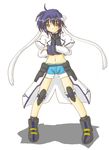  blue_hair crossed_arms headband lyrical_nanoha magical_girl mahou_shoujo_lyrical_nanoha_strikers midriff no_gloves solo subaru_nakajima waist_cape zero_point 