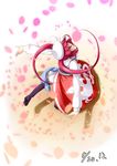  dancing dress hat kazami_haruki original petals red_hair solo twintails 