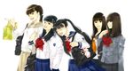  aino_minako bag bishoujo_senshi_sailor_moon black_hair blue_sailor_collar bow brown_hair closed_eyes furudori_yayoi glasses happy hino_rei juuban_middle_school_uniform kino_makoto kino_makoto's_school_uniform long_hair mizuno_ami multiple_girls open_mouth ponytail pretty_guardian_sailor_moon realistic red_bow sailor_collar school_uniform serafuku shiba_koen_middle_school_uniform simple_background smile ta_girls_school_uniform tsukino_usagi twintails white_background 