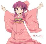  bow copyright_request hair_bow japanese_clothes kimono oekaki onija_tarou pink_bow purple_eyes purple_hair solo 