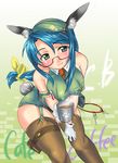  blue_hair copyright_request glasses myouga ribbon solo tail thighhighs 