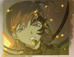  a1 blush border brown_hair close-up code_geass embers expressionless face futami_mami idolmaster idolmaster_(classic) idolmaster_1 looking_at_viewer parody solo upper_body wire 