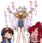  2girls black_school_swimsuit cloak multiple_girls name_tag nia_teppelin one-piece_swimsuit school_swimsuit shirono simon swimsuit tengen_toppa_gurren_lagann translated yoko_littner 