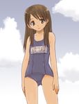  ayase_ena brown_hair child name_tag one-piece_swimsuit school_swimsuit solo swimsuit yotsubato! yuutarou 