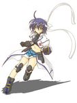  blue_hair fingerless_gloves gauntlets gloves headband lyrical_nanoha magical_girl mahou_shoujo_lyrical_nanoha_strikers midriff revolver_knuckle running single_fingerless_glove single_gauntlet solo subaru_nakajima waist_cape zero_point 