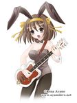  animal_ears ayano_rena brown_hair bunny_ears bunnysuit guitar instrument pantyhose short_hair solo suzumiya_haruhi suzumiya_haruhi_no_yuuutsu 