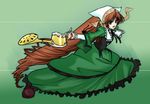  absurdly_long_hair brown_hair dress frills full_body green green_eyes hairband heterochromia long_hair onakkey red_eyes rozen_maiden solo suiseiseki very_long_hair watering_can 