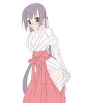  freckles glasses hakama japanese_clothes miko original red_hakama sakuya_tsuitachi solo undressing 