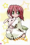  absurdres highres kobayakawa_yutaka lucky_star nightgown pillow solo stuffed_animal stuffed_bunny stuffed_toy yoshimizu_kagami 